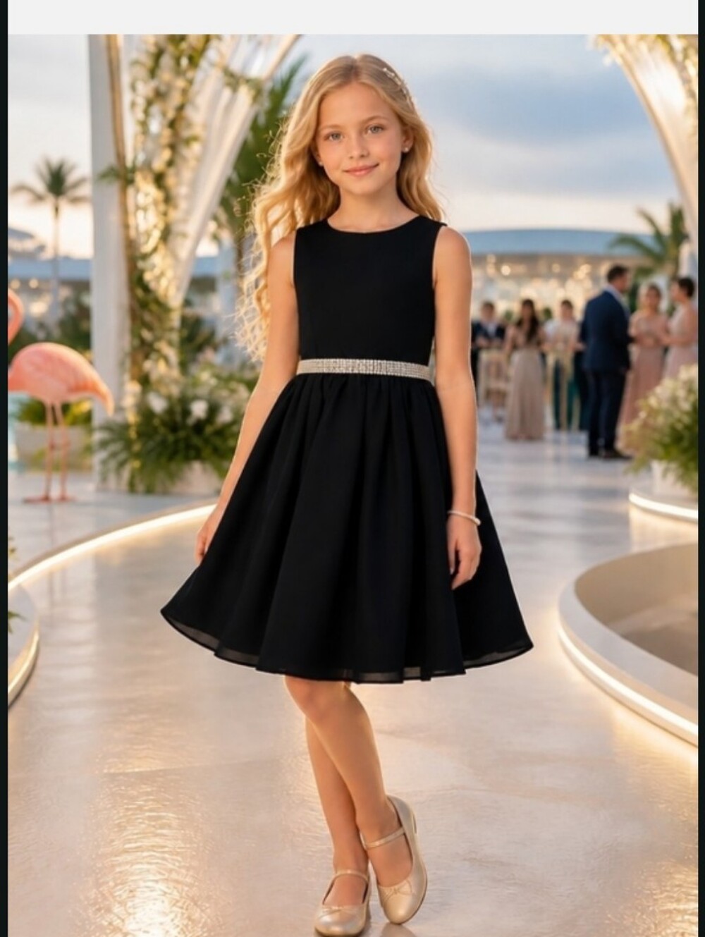 Ellie Kids Black Sleeveless Party Dress with Sparkle Waistband